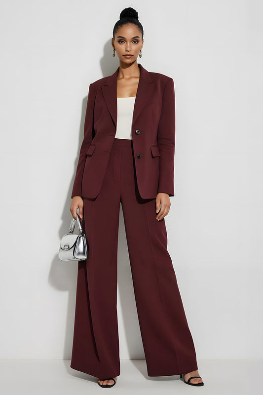 Costume d'affaires bordeaux 2 pièces à revers cranté et simple boutonnage