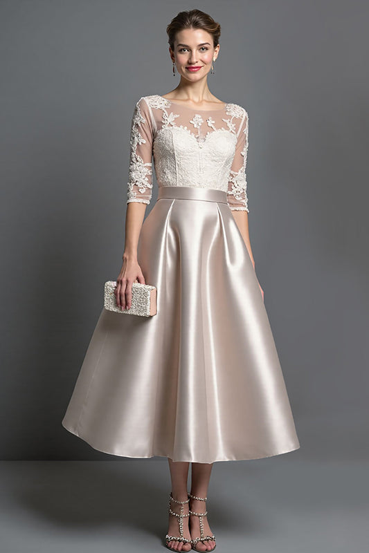 Robe de Mère de la Mariée trapèze en satin abricot avec appliqués