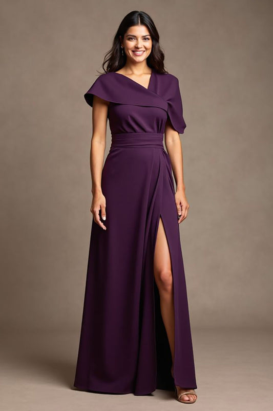 Robe de chœur longue évasée à col en V couleur raisin avec fente