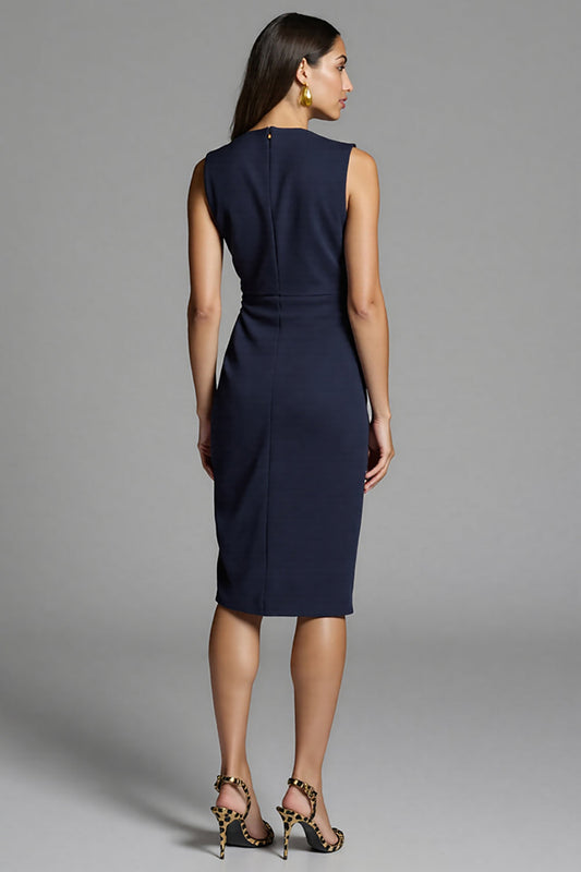 Robe de travail mi-longue froncée bleu marine moulante