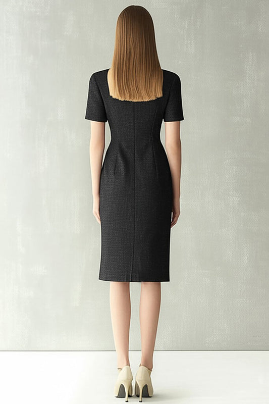 Vestido de trabajo midi con solapa con muescas y vaina negra