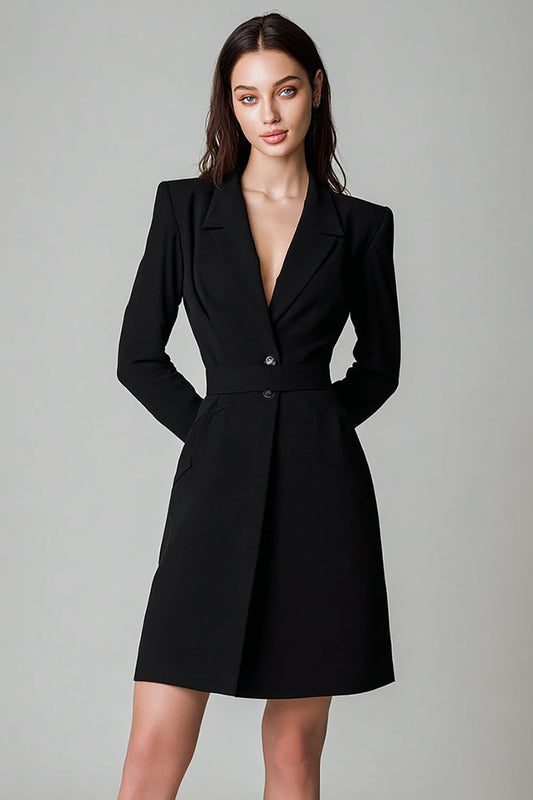Robe blazer courte à simple boutonnage et revers cranté noire