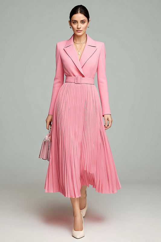Vestido blazer rosa plisado de manga larga