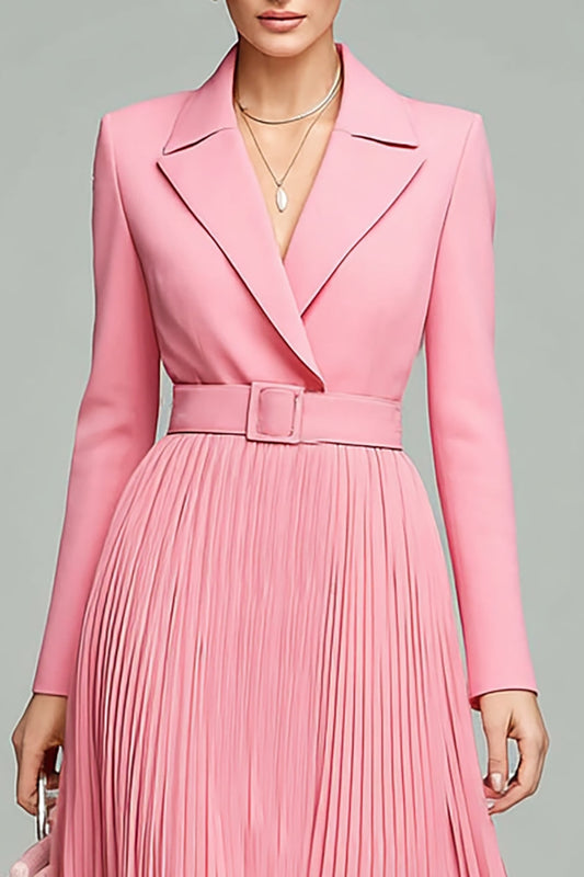 Vestido blazer rosa plisado de manga larga