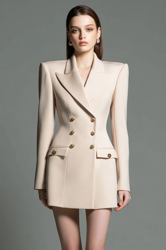 Robe blazer courte à double boutonnage et revers crantés, couleur champagne