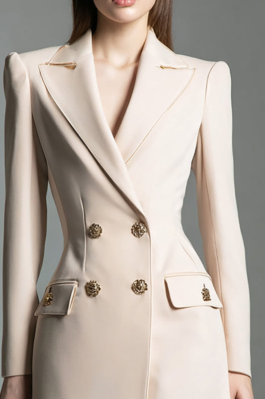 Blazer robe courte à revers châle champagne et manches longues