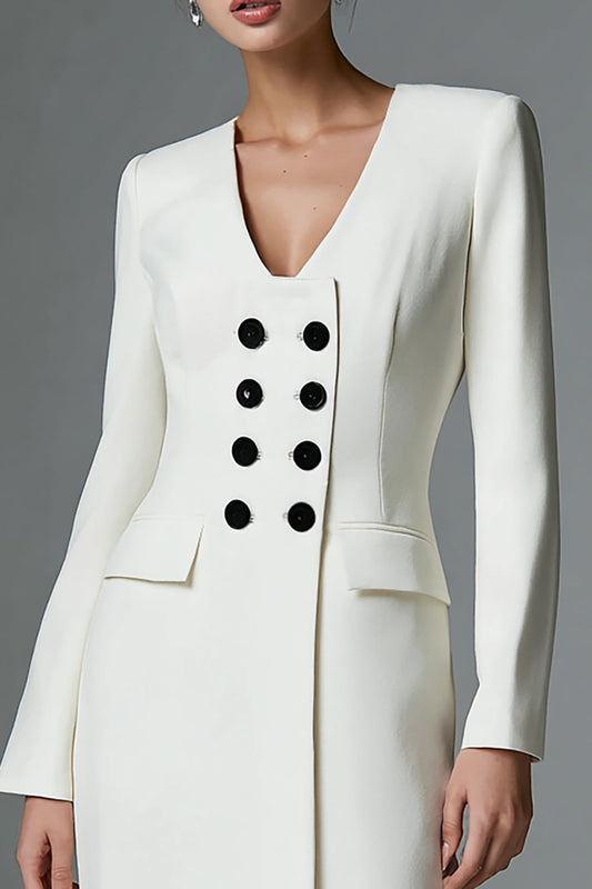 Robe de travail courte crayon croisée ivoire
