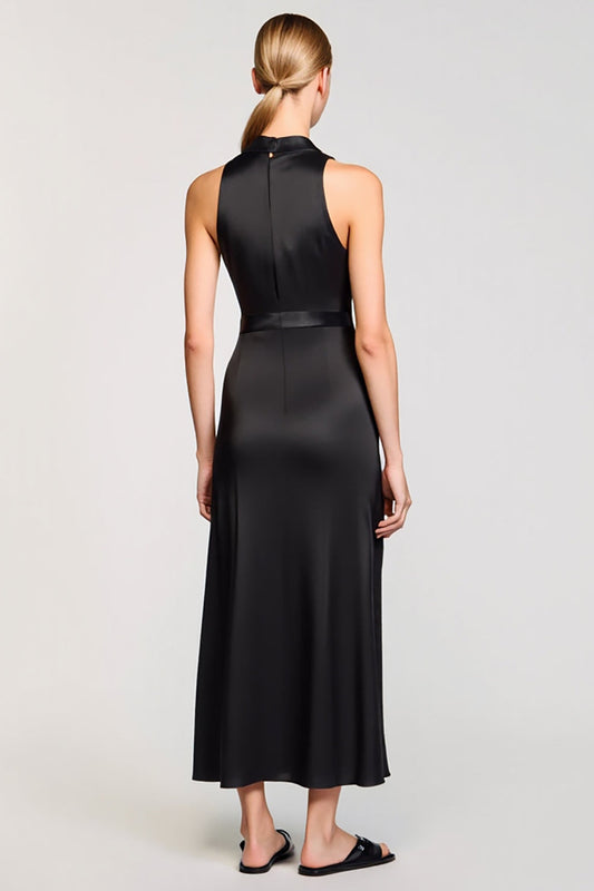 Robe longue de travail fourreau à revers noirs