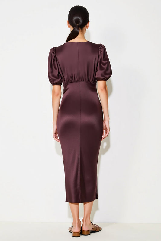 Robe fourreau mi-longue rouge foncé pour invitée de mariage