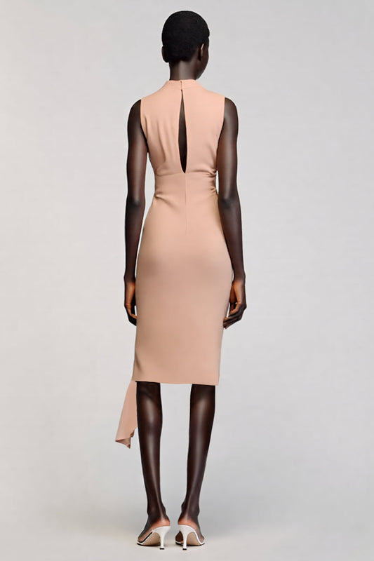 Robe de mariée asymétrique sirène col rond couleur champagne