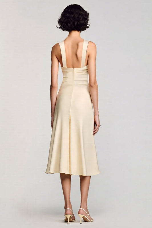 Robe midi de cérémonie trapèze à col rond abricot