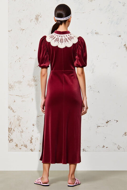 Robe de soirée trapèze rouge foncé en velours
