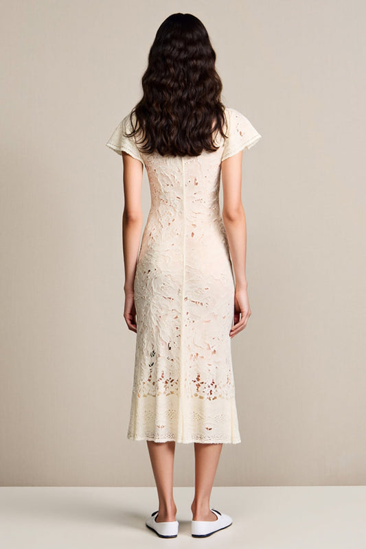 Robe de soirée ligne A abricot en dentelle