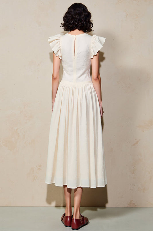 Robe de mariée invité en ligne A à col en V blanc et manches à volants