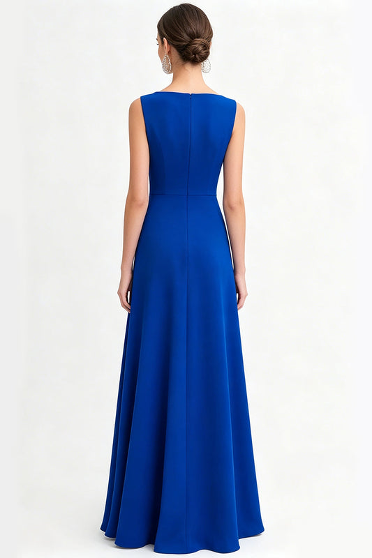 Royal Blue Boat Neck A-Line Evening Dress