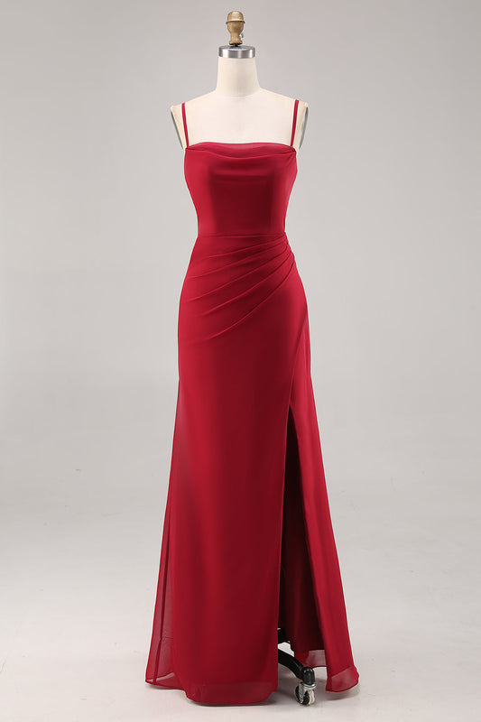 Robe longue de demoiselle d'honneur sirène licou en satin rouille avec nœud