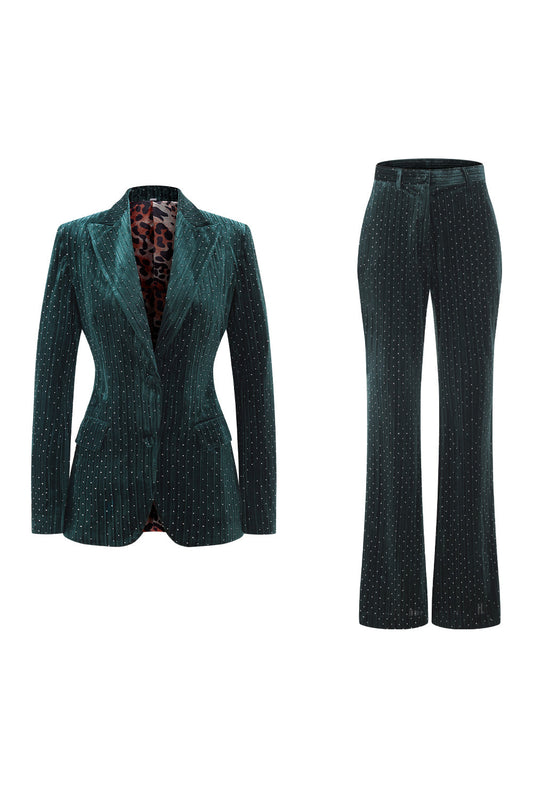Dark Green Beaded Peaked Lapel 2-Piece Prom Suit