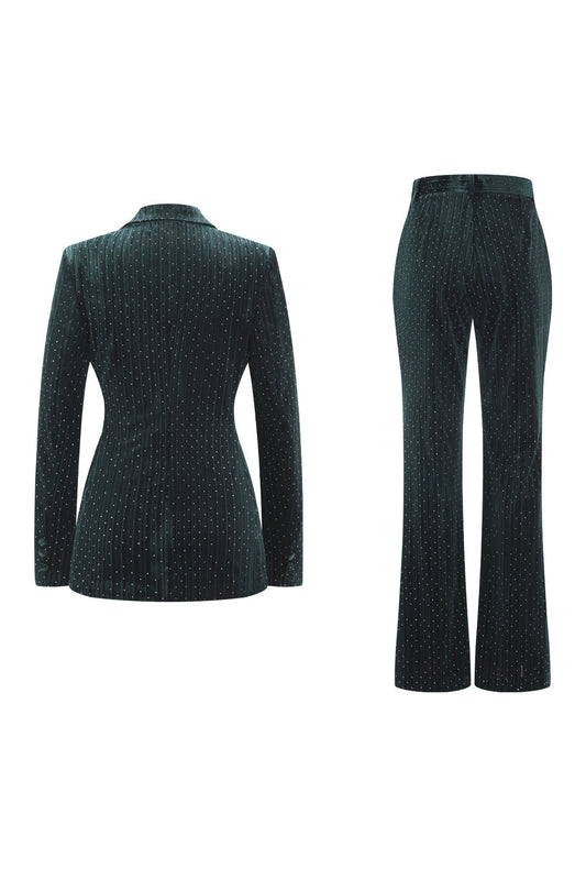 Dark Green Beaded Peaked Lapel 2-Piece Prom Suit