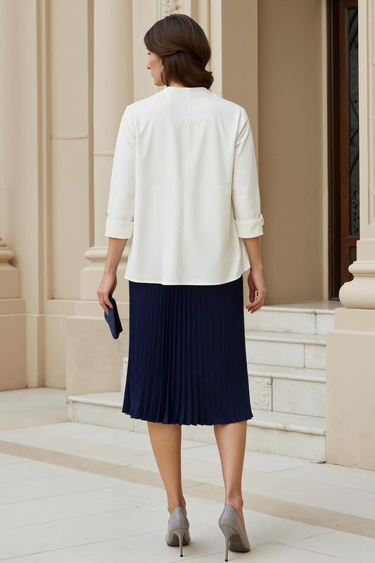 Robe de cérémonie midi 2 pièces évasée en dentelle Navy Sweetheart
