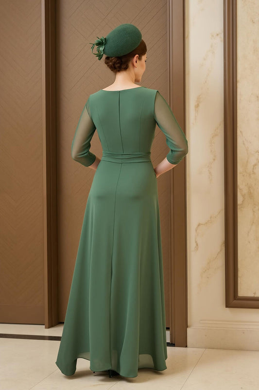Dark Green A Line Ruched Chiffon Mother of the Bride Dress