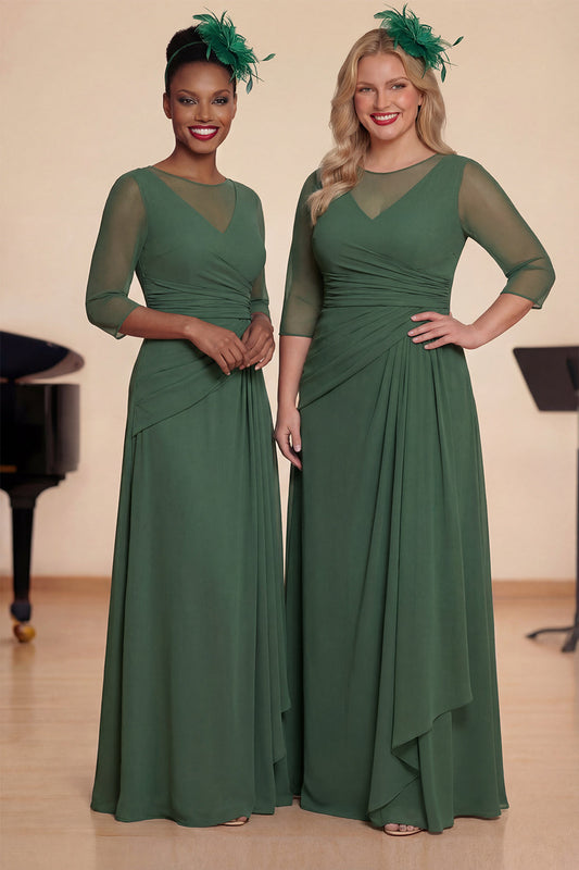 Robe de chorale longue trapèze vert foncé plissée à manches 3/4
