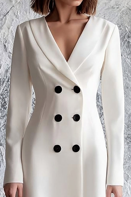 Robe midi de travail élégante ivoire croisée