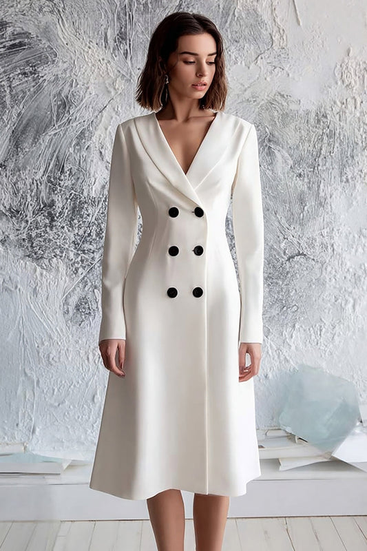 Robe midi de travail élégante ivoire croisée