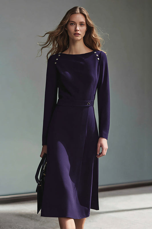 Robe de travail à manches longues violette à col bateau