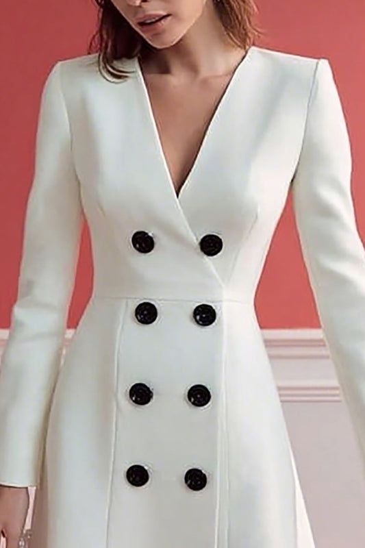 Robe de travail ivoire croisée à col en V et manches longues