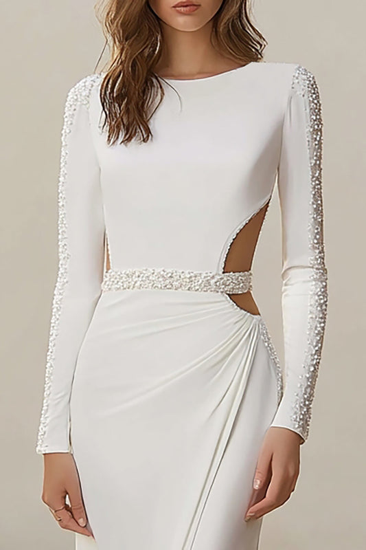 Sparkly Ivory Cut Out Sheath Wedding Dress