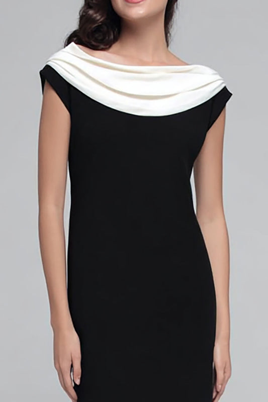 Robe longue fourreau noire et blanche à col bénitier avec manches