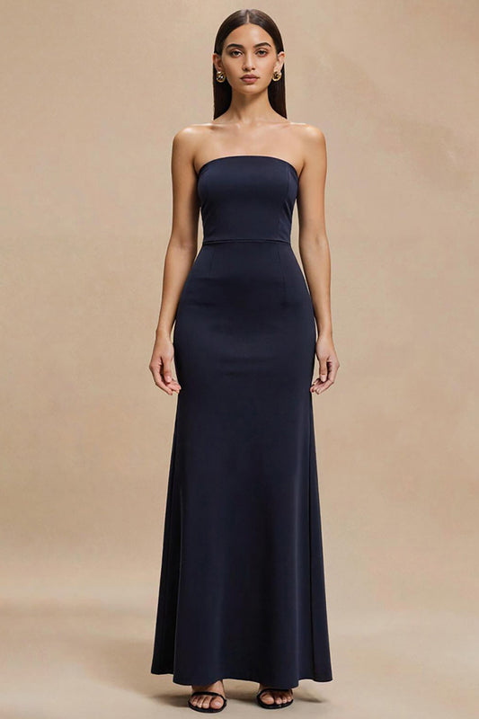 Robe longue de soirée bustier sirène bleu marine