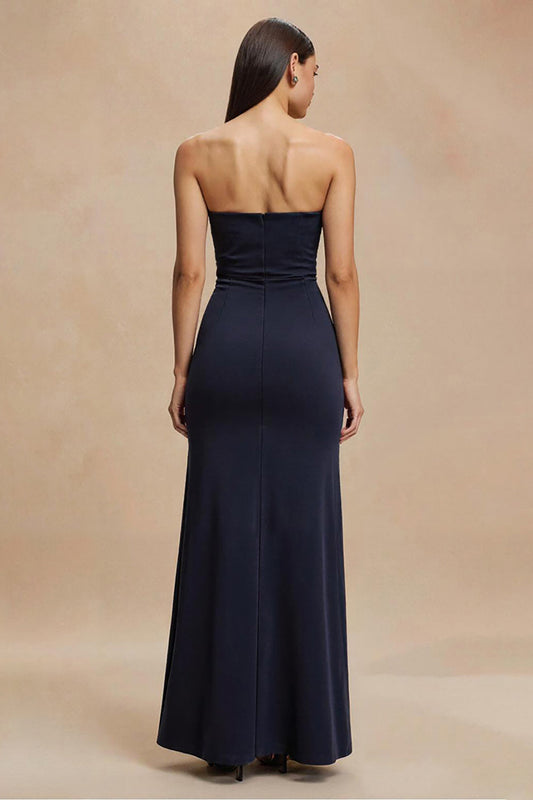 Robe longue de soirée bustier sirène bleu marine