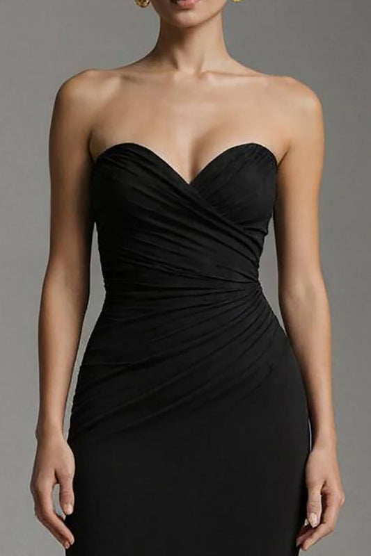 Black Sweetheart Mermaid Sweep Train Long Formal Dress with Ruffles