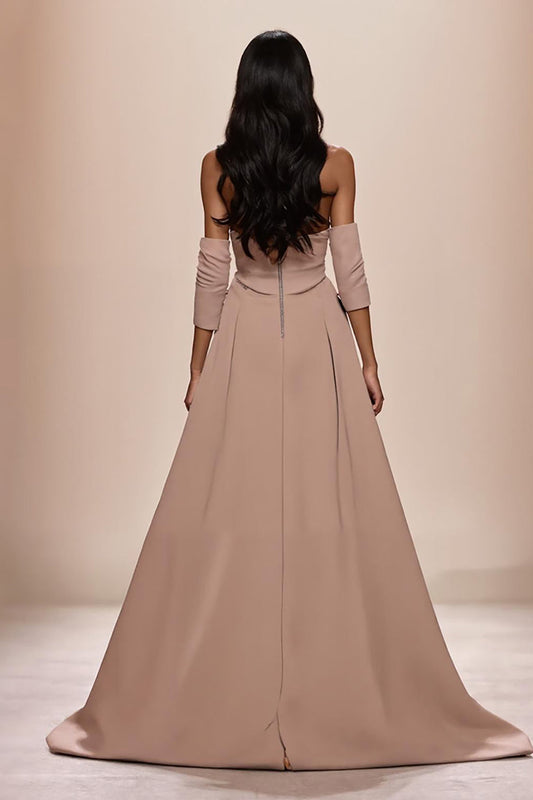 Robe de soirée fendue Champagne Sweetheart avec appliques