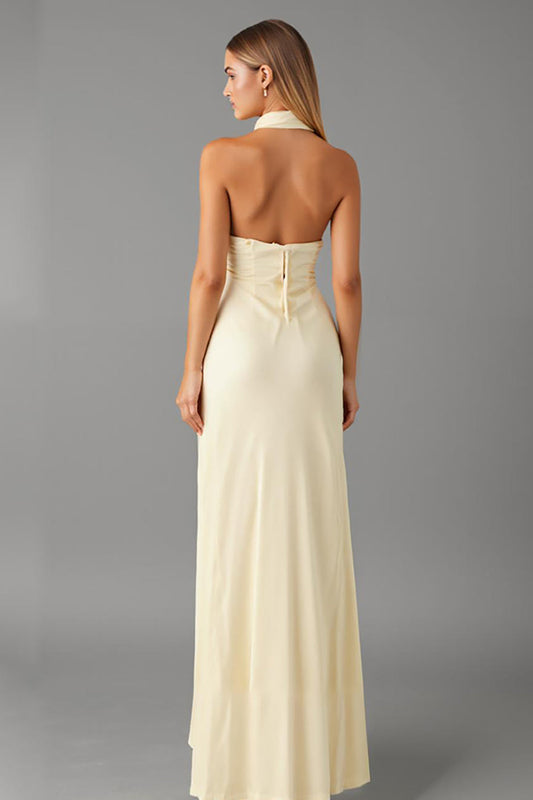 Robe de soirée fourreau en mousseline de soie à col en V Daffodil