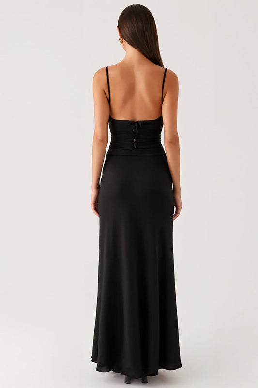 Sheath Cut Out Spaghetti Straps Black Tie Dress