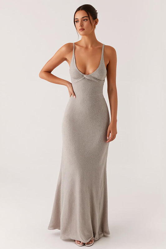 Grey Spaghetti Straps Lace Up Back Mermaid Formal Dress