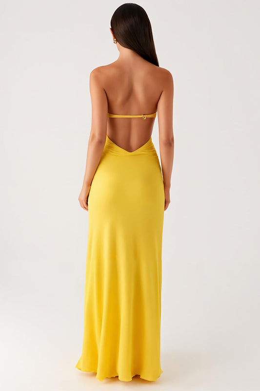 Robe de soirée bustier en mousseline jaune