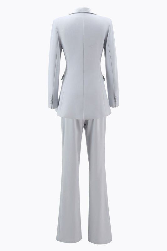Silver 2-Piece Peak Lapel Double-Breasted Slim Fit Women's Suit