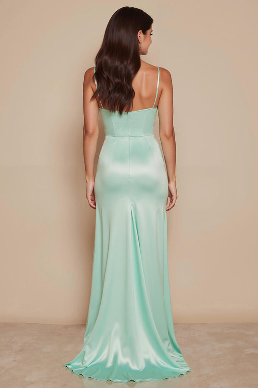 Robe de demoiselle d'honneur sirène cœur vert menthe avec traîne balayée et fente