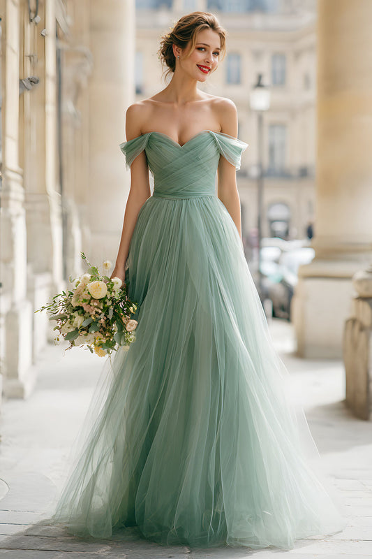 Robe de demoiselle d'honneur longue à épaules dénudées coupe évasée Eucalyptus