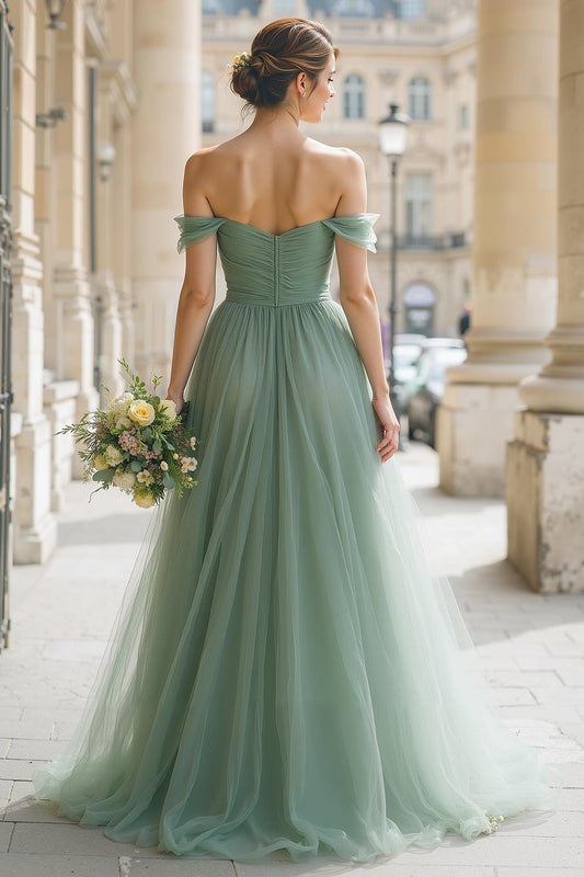 Robe de demoiselle d'honneur longue à épaules dénudées coupe évasée Eucalyptus