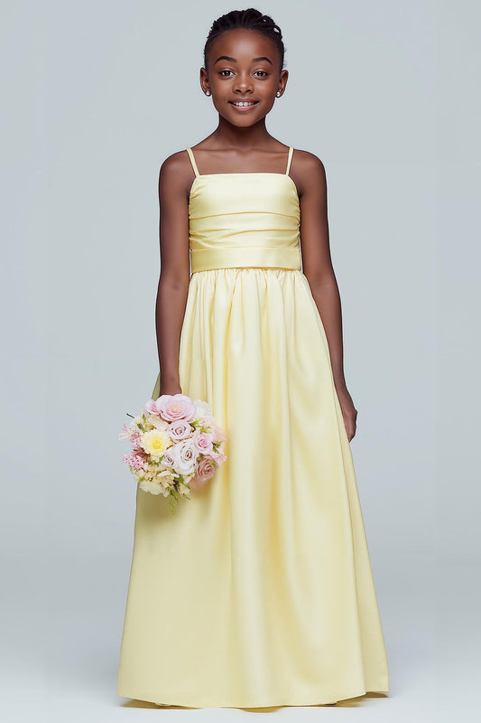 Daffodil A-Line Satin Ruched Long Junior Bridesmaid Dress