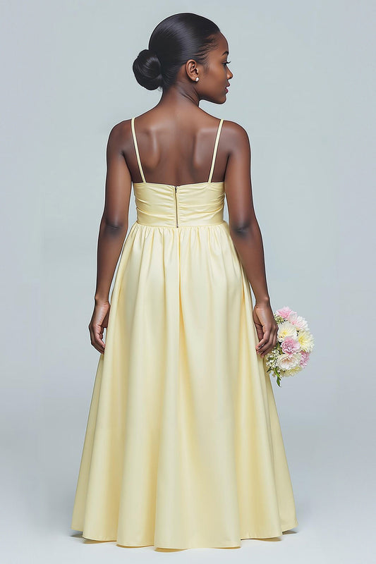 Daffodil A-Line Satin Ruched Long Junior Bridesmaid Dress