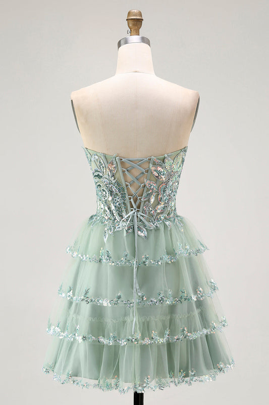 Robe de demoiselle d'honneur trapèze fendue fleurie vert sauge