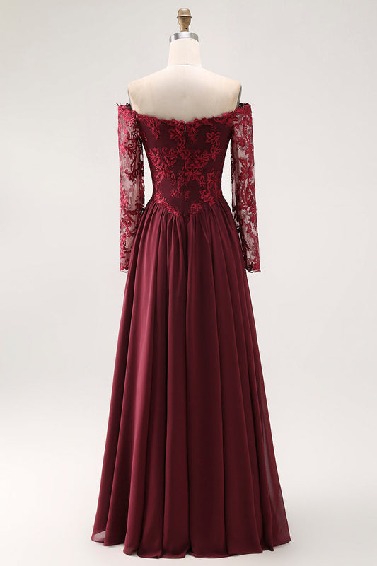 Cabernet A Line Strapless Mother of the Bride Dress with Lace