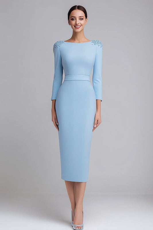 Vestido de trabajo midi de satén azul claro tipo vaina
