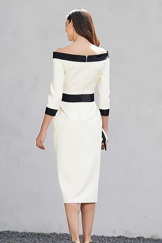 Robe midi de travail fourreau à épaules dénudées noire et blanche