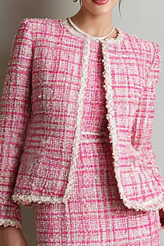 Pink Bodycon 2-Piece Long Sleeve Striped Work Dress